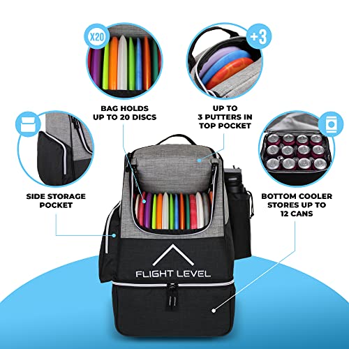 Flight level Disc Golf Backpack with Insulated Cooler | Frisbee Disc Golf Bag | Large Capacity up to 20 Discs