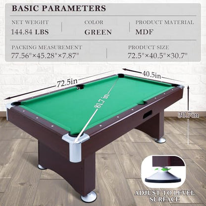RAYKEEP 4FT/6FT Billiard Table, Portable Pool Table Set, Pool Game Table w/ 2 Cue Sticks, Ball Set for Adults Kids Family Game Room - color: 6FT Green