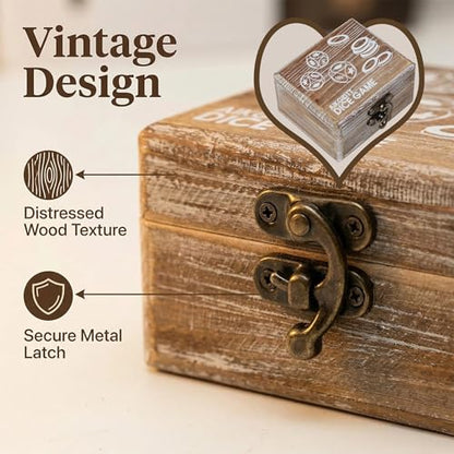 Left Right Roll Dice Game Set - 3 Wood Dice & 36 Plastic Chips in Wooden Box, Fun Family Party Dice Games for Adults, Teens & Friends, Brown - color: Brown