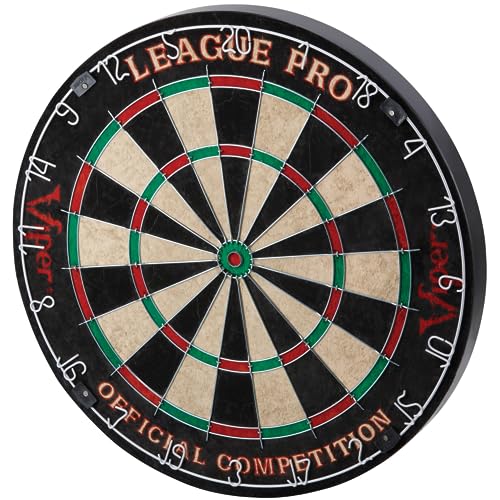 Viper League Pro Regulation Bristle Steel Tip Dartboard Starter Set with Staple-Free Bullseye, Radial Spider Wire, High-Grade Sisal with Rotating Number Ring, Chalk Cricket Scoreboard, Steel Tip Darts