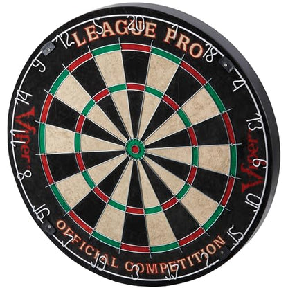 Viper League Pro Regulation Bristle Steel Tip Dartboard Starter Set with Staple-Free Bullseye, Radial Spider Wire, High-Grade Sisal with Rotating Number Ring, Chalk Cricket Scoreboard, Steel Tip Darts
