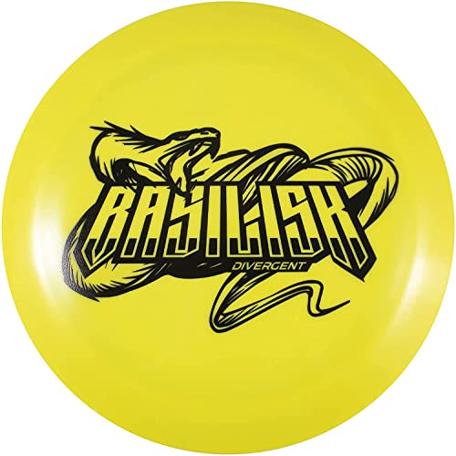 Divergent Discs Basilisk Long Range Disc Golf Driver for Beginners | Easy-to-Throw Max Grip Plastic - color: Yellow