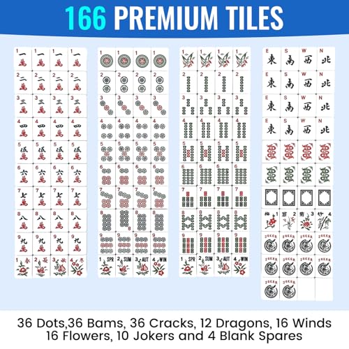 American Mahjong Set, 166 White Tiles with 4 Colors Acrylic Racks, Pushers, Flower Carrying Bag, Portable Travel Set - style: Flower Bag