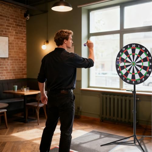 Dartboard Stand, Heavy Duty Portable Dart Board Holder with Adjustable Height (34" to 74"), Dart Board Stand for Adults, Stable Tripod Design, Easy Assembly for Travel, Outdoor, Home & Bar Games