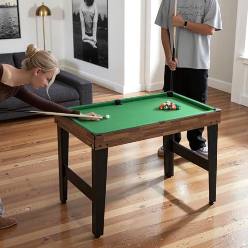 GYMAX Multi Game Table, 10 in 1 Combo Game Table w/Foosball Table, Hockey, Pool Table, Ping Pong, Shuffleboard, Bowling & 4 Board Games, Game Tables for Game Room, Home, Family - color: Wood Grain
