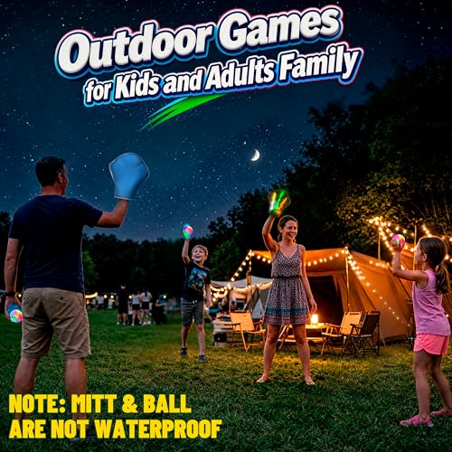 Light Up Toss Catch Mitt Paddle Ball Game Set Glow in Dark Fun Activities Led Flashlight Gloves Dart Sports Toys Baseball Gifts Outdoor Indoor Party Boys Girls Kids Adults Family Ages 3-12 - color: Green 2 Mitts 2 Balls