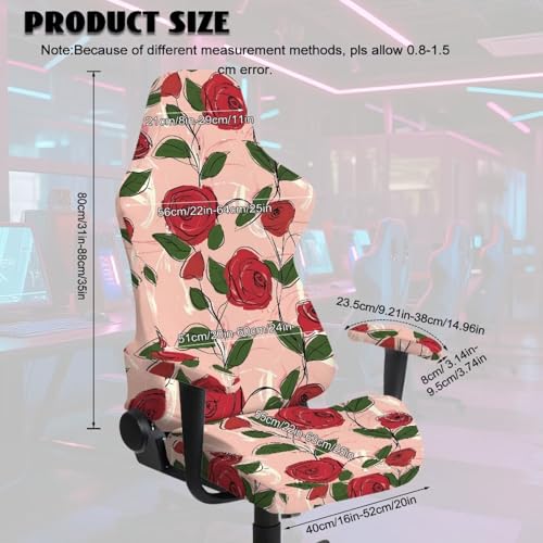 Suobstales Line Rose Flower Pattern Gaming Chair Cover with Armrest Covers Jacquard Computer Game Chair Slipcover with Attached Arms Cat Scratch Proof Washable Removable - color: Line Rose Flower