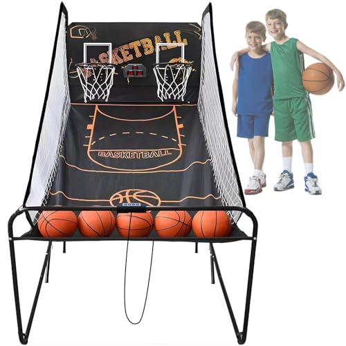 Double Basketball Shooting Machine,Folding Home Basketball Shooting Machine Rack,Basketball Arcade Game,for All Basketball Sports Enthusiasts - color: A