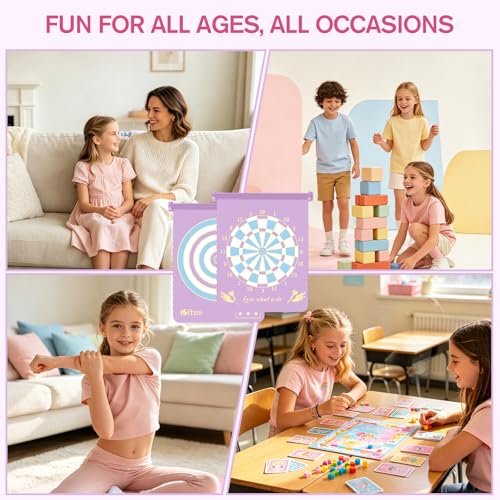 Gitus Magnetic Dart Board Outdoor Game for Teen Girls with 12 Darts, Toys Gifts for Teenage Girls Age 8 9 10 11 12 13 14 15 16 Teen Girl Room Bedroom Purple Decor