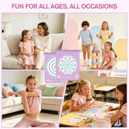 Gitus Magnetic Dart Board Outdoor Game for Teen Girls with 12 Darts, Toys Gifts for Teenage Girls Age 8 9 10 11 12 13 14 15 16 Teen Girl Room Bedroom Purple Decor