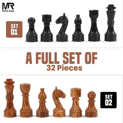 Marble Chess Pieces 3.5 Inch King Handmade Black and Dark Brown 32 Chess Figures for Board Games, Suitable for Travel Games - color: Black and Dark Brown