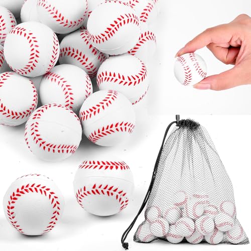 Aodaer 24 Pack Mini Baseball Stress Balls Fidget Ball Toys Bulk | Soft Foam Balls for Sports Party Favor Gifts, Birthday Party Decoration, Goodie Bag Stuffer, Mini Size, with Drawstring Bag - style: Baseball