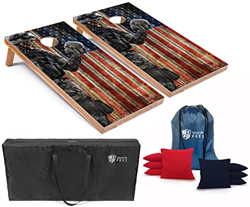 Tailgating Pros American Themed Lightweight Corn Hole Board Set w/Bean Bags and Carrying Case - 4'x2' Cornhole Toss - color: Solemn Soldier