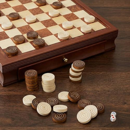 Yarlung 48 Pieces Wooden Checkers Only with 2 Dices, 1.25 Inch Wood Backgammon Checkers Game with Drawstring Bag for Replacement or Spare Pieces