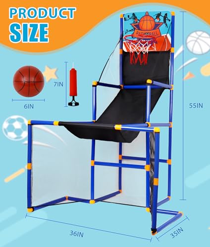 Surpop Kids Basketball Hoop Arcade Game with 4 Balls and Infrared Scoring Indicator, Basketball Football Hockey 3-in-1 - Toy Sports Game for Kids 3+