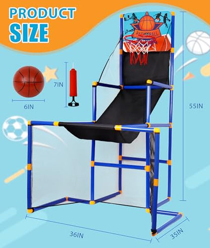 Surpop Kids Basketball Hoop Arcade Game with 4 Balls and Infrared Scoring Indicator, Basketball Football Hockey 3-in-1 - Toy Sports Game for Kids 3+