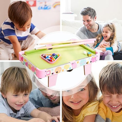 Mini Pool Table for Kids, Desktop Billiards Game Set with Balls & Sticks, Interactive Hand-Eye Coordination Fun Toy for Kids Boys Girls Adults