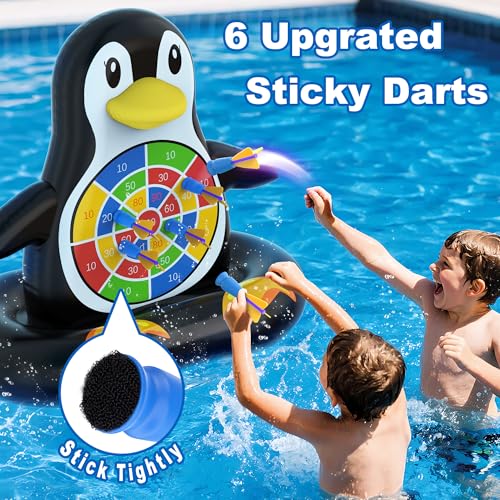 MOONTOY Fun Pool Toys, Inflatable Dart Board Floating Water Game for Kids Ages 4-8 8-12, Outdoor Backyard & Beach Games for Boys Girls Teens and Adults - color: Penguin-black
