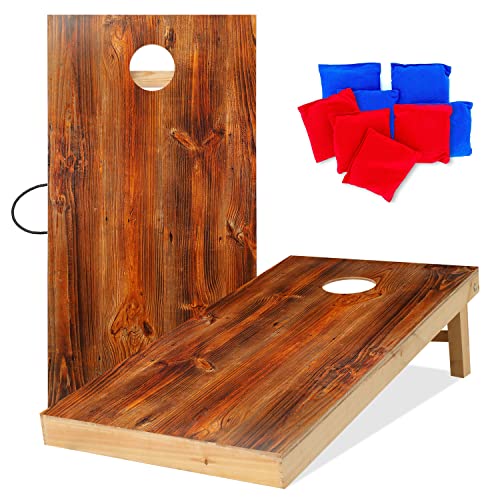 UKASE Solid Wood Regulation Size Cornhole Set Portable Bean Bags Toss Game with Durable Wood Grain Printed Surface and Underneath for Indoor and Outdoor