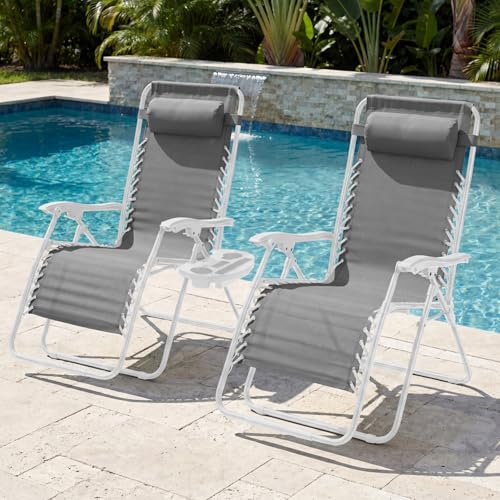 Best Choice Products Set of 2 Extra Wide Adjustable Steel Mesh Zero Gravity Lounge Chair Recliners w/Pillows and Cup Holder Trays - Ice Gray/White - color: Ice Gray/White, size: Oversized Extra Wide