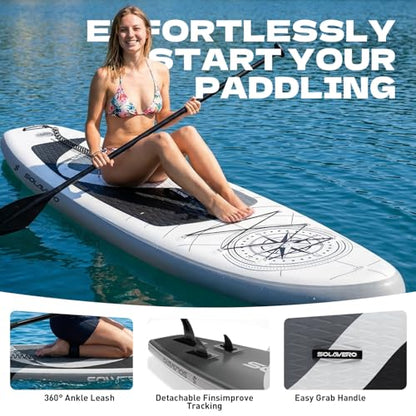 SOLAVERO 10'6" Inflatable Paddle Board for Adults, Stand Up Paddle Board with Premium SUP Accessories,Anti-Slip EVA Deck for Youth & Adults of All Skill Levels - color: Compass