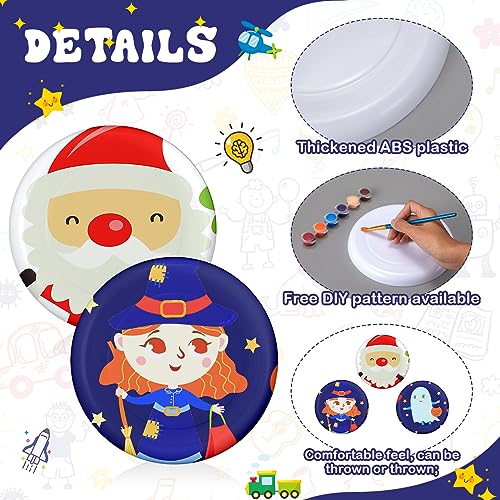 Tenceur 36 Pcs DIY Plastic Flying Disks Bulk 7 Inch Color Your Own White Flying Disc with 10 Paintbrushes and 3 Paints for Party Favors and Crafts Fun Home Activities Games - color: White