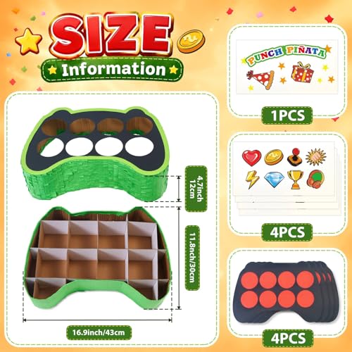 WERNNSAI Game Punch Piñata - Punch Box Piñata with 4 Replacement Punch Papers & 4 Sets of DIY Stickers, Hanging Unboxing Game Supplies for Video Game Party, Gamer Birthday, School Carnival Decor - style: Game Punch