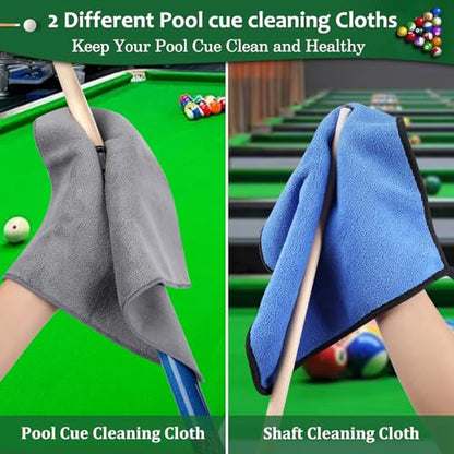 Pool Table Brush Set, 14pcs Billiard Table Felt and Cue Cleaning Accessories with 2 Wooden Brushes, Cue Cleaning Cloth, Ferrule Polish Cloth, Shaft Wax, Towel Burnisher and Sticky Lint Roller