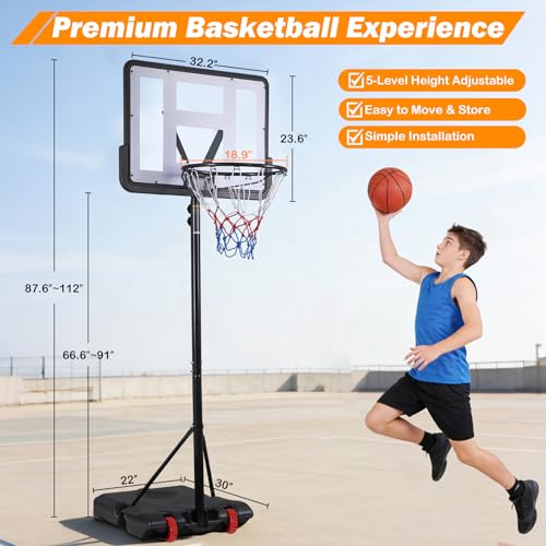 Nova Microdermabrasion Basketball Hoop Outdoor 7.2-9.2ft Adjustable, 32 inch Backboard, Portable Basketball Hoop Goal System for Youth/Adults Outdoor Indoor Play