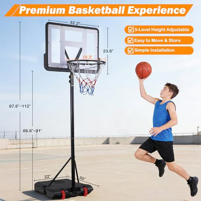 Nova Microdermabrasion Basketball Hoop Outdoor 7.2-9.2ft Adjustable, 32 inch Backboard, Portable Basketball Hoop Goal System for Youth/Adults Outdoor Indoor Play