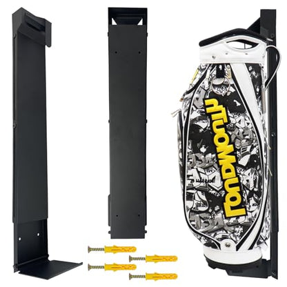 Black Wall Mount Golf Bag Holder - 55LBS Capacity, Adjustable Height 36.2"-48" & 5.9" Width, Heavy-Duty Steel Golf Storage Rack for Garage, Home, Golf Club, Space-Saving Design - size: 36.2"-48" & 5.9"