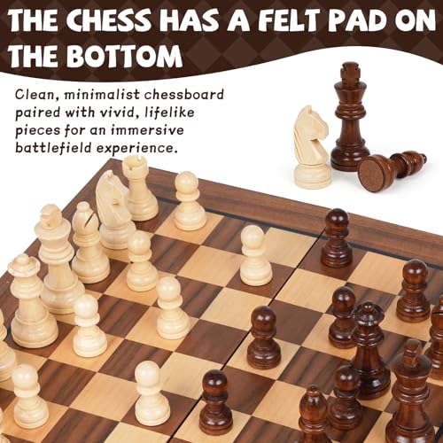 2 in 1 Magnetic Wooden Chess and Checkers Board Game Set, 12" Folding Chess Boards, Portable Travel Chess Sets with Pieces Storage Slots, Beginner Chess Game Set for Kids and Adults