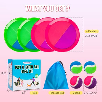 Toss and Catch Ball Game Set, 4 Paddles and 4 Balls Outdoor Paddle Catch Game for Kids, Backyard Beach Pool Yard Toy, Summer Birthday Gift for Boys Girls Ages 4-12 - color: Green Blue+pink Purple