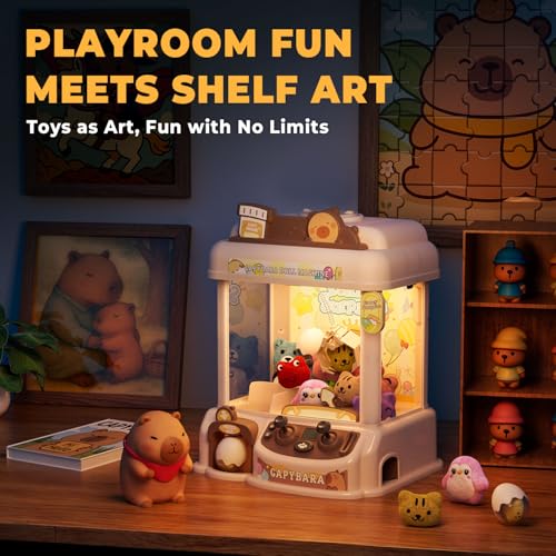 Large Capybara Claw Machine for Kids, Arcade Prize Grabber with 30 Starter Prizes, 3-Joystick Controls, Lights and Music, Gift for Ages 3 and Up - color: Brown and Beige