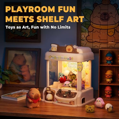 Large Capybara Claw Machine for Kids, Arcade Prize Grabber with 30 Starter Prizes, 3-Joystick Controls, Lights and Music, Gift for Ages 3 and Up - color: Brown and Beige