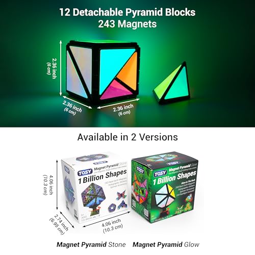TOSY Magnet Pyramid Stone - 1 Cube Transforms into 1 Billion Shapes (Bunny, Egg Basket, Flowers, Heart), Easter Birthday Gift, 12 pcs, 243 Magnets, Holographic Design, Puzzle/STEM Toy - color: Stone