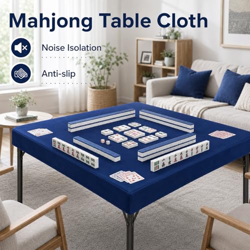 party greeting Game Table Cover for Square Tables Game Tablecover Folding Elastic Contraction Felt Gaming Mat for Card Playing Poker Cards Mahjong Puzzles Board Games (Blue 34 x 34 Inch) - color: Blue