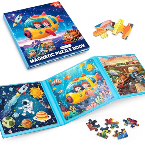 Space Ocean Train Magnetic Puzzles for Toddlers, Ages 3-5, 20-25-30 Pieces, Travel Jigsaw Puzzles, Preschool Learning Toys - style: Space