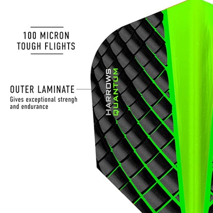 Harrows Quantum Dart Flights | 5 x Sets Darts Flights (15 Flights Total) I 100 Micron Dart Flights I Premium Extra Strong Made in UK I Professional Darts Accessories - color: Green