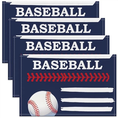Baseball Kids Placemats Set of 4,Ball Sport Games Competition Table Place Mats,Geometric Stripe Modern Fashion Kitchen Decor,Dark Blue Placemat Kitchen Table Decoration 12"x18" - color: Dark Blue