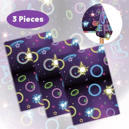 3 Pack Gaming Party Tablecloths – Video Game Birthday Supplies, Kids Gamer Party, Console & Controller Decorations, Neon Gaming Tablecloths Disposable Table Covers (Game) - color: Game Tablecovers