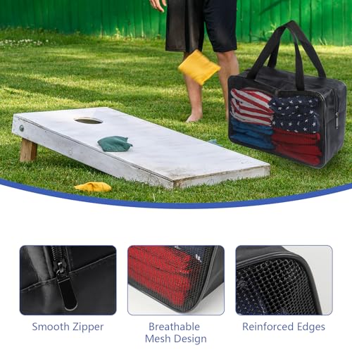 Klmnop 2 Pcs Cornhole Bag Carry Case Holds 8 Cornhole Bean Bags, Foldable Cornhole Mesh Bag Carrying Bag with Portable Handle for Men and Women