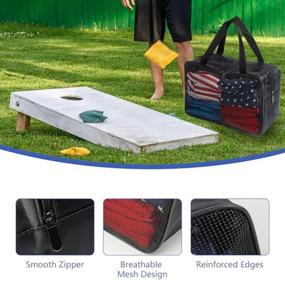 Klmnop 2 Pcs Cornhole Bag Carry Case Holds 8 Cornhole Bean Bags, Foldable Cornhole Mesh Bag Carrying Bag with Portable Handle for Men and Women
