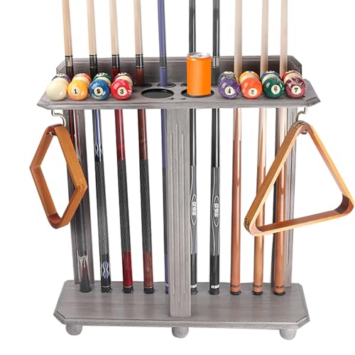 GSE Games & Sports Expert Corner-Style Floor Stand Billiard Pool Cue Racks with Score Counters, Holds Pool Cue Sticks, Balls Set, Ball Racks - color: Brushed Grey, style: 10 Cue, Rectangle Rack