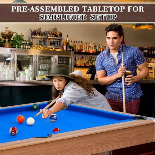 Pool Table, Modern Billiard Table, Billiards Pool Table with 2 Cue Sticks, 16 Balls, Triangle, Chalk, Brush and Leg Levelers for Rec Room, Basement, Family Game Room