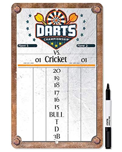 Dart Scoreboard (Gray) Dry Erase for Keeping Score in All Cricket Games, 301 or 501 - Dart Board Scoreboard Includes Magnetic Dry Erase Marker with Eraser - A Really Great Looking Darts Scoreboard - color: Grey