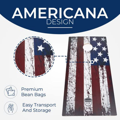 Foldable Cornhole Game Set - 4' x 2' Outdoor Game for Lawn, Backyard, Beach and Tailgating - Set Includes 8 Bean Bags, Travel Case & Game Rules - Great for Family Games