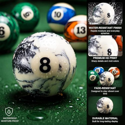 Outus Pool Table Ball Set with Accessories, 16 Billiard Balls 2-1/4" Regulation Set with Triangle & Diamond Rack, Chalk, Gloves & Towel, Spot Stickers, Starter Kit for Game Room & Bar - style: Marble Dark