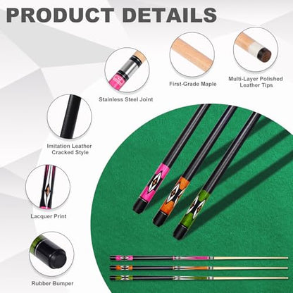 Pool Cue Stick,Pro Cue with Hard Case,Pool Sticks for Adults,Womens Pool Cue,Pool Cues for Men,58inch 19-21oz Billiard Stick Pool Cue Set,Pink/Orange/Green - color: Green