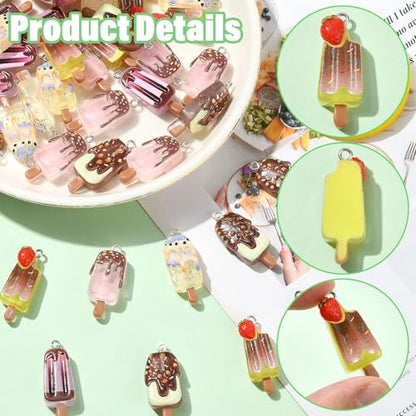 Stiesy 40Pcs Printed Resin Ice Lolly Charms with Loop, 5 Styles Cute Sweet Food Charm Beads Bulk for Jewelry Making, DIY Craft Projects and Present Making - color: Ice Lolly-5 Styles-40pcs